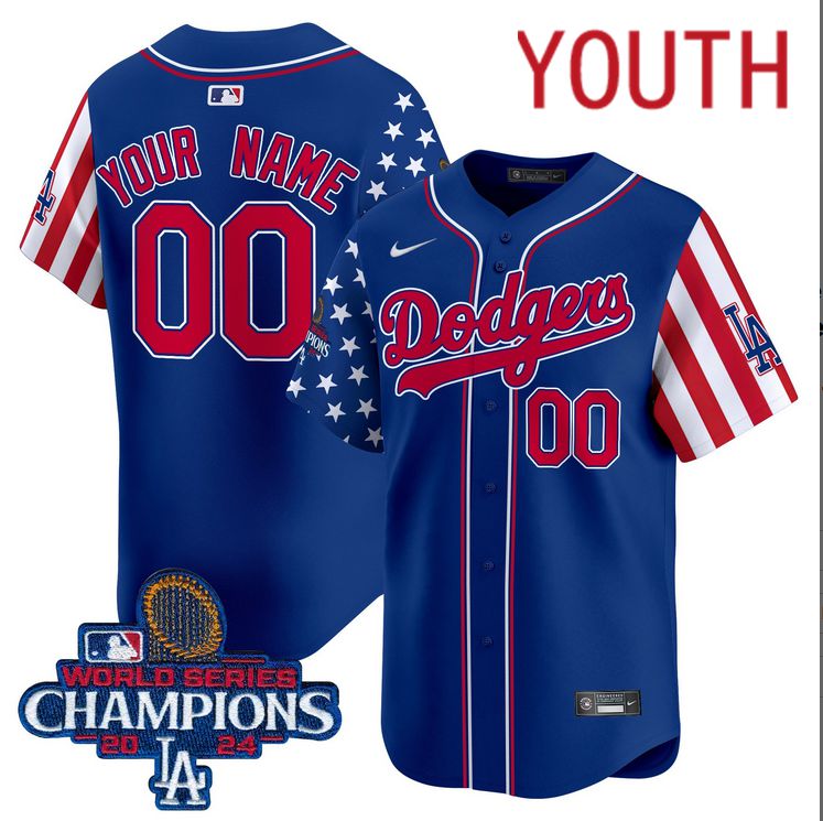 Youth MLB Los Angeles Dodgers Custom American Style blue 2024 World Series Champions  Limited Jersey->youth mlb jersey->Youth Jersey